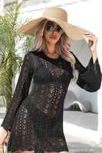 Angel Wings Openwork Scalloped Trim Long Sleeve Cover-Up Dress Swimwear Cover-Ups