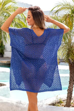 Royal blue V-neck angel wings openwork slit scoop neck beach cover-up