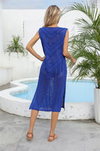 Angel Wings Openwork Slit V-Neck Sleeveless Cover Up in Royal Blue