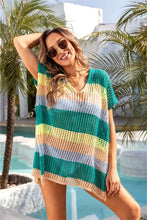 Angel Wings Openwork Striped V-Neck Short Sleeve Cover Up Swimwear Cover-Ups