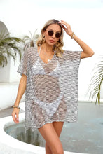 Angel Wings Openwork V-Neck Half Sleeve Gray Beach Cover-Up