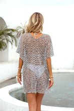 Silver Angel Wings Openwork V-Neck Half Sleeve Beach Cover Up