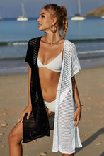 Angel Wings two-tone black and white crochet short sleeves slit open cover-up
