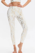 Women’s white and gold animal print slim wide waistband long sports pants