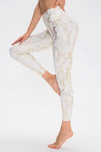White and gold snakeskin animal print slim wide waistband long sports pants