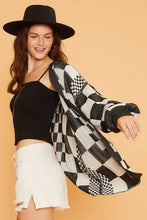 Black and white checkered drop shoulder kimono cardigan by Annie Wear