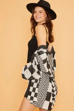 Annie Wear checkered drop shoulder cardigan sweater in black and white
