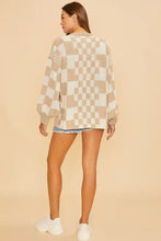 Beige and white Annie Wear checkered drop shoulder cardigan with embroidered details