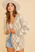 Beige and white Annie Wear checkered drop shoulder cardigan with hood