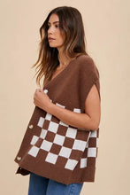 Annie Wear Checkered Short Sleeve Cardigan Set with Brown and White Checkered Tote Bag Button Closure