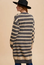 Annie Wear long sleeve striped open cardigan in grey and beige