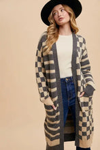 Annie Wear long sleeve striped open cardigan in grey and beige