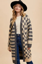 Annie Wear long sleeve striped open cardigan in grey and beige