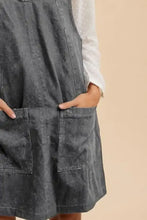 Dark gray annie wear adjustable strap denim overall dress with front pockets and relaxed fit for casual wear