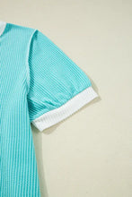 Aqua Ribbed Knit Half Button Henley T Shirt for Women Woman T Shirts