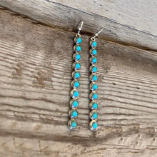 Long dangle alloy bar earrings with artificial turquoise stones