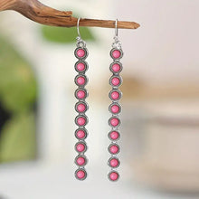 Artificial turquoise alloy bar earrings with pink dangle stones