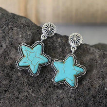 Artificial turquoise star dangle earrings in silver settings