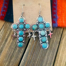 Artificial Turquoise Cross Shape Earrings Earrings