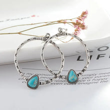 Bohemian silver hoop turquoise drop earrings with teardrop stones