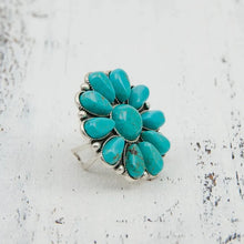 Artificial Turquoise Flower Ring in Silver Alloy Fashion Jewelry