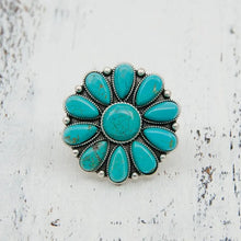 Artificial Turquoise Flower Ring in Silver Alloy Fashion Jewelry