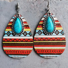 Artificial turquoise geometric teardrop earrings with Southwest pattern