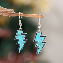 Pair of silver-toned artificial turquoise lightning dangle earrings