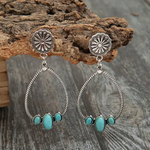 Silver-tone artificial turquoise teardrop dangle earrings