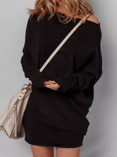Black off-the-shoulder asymmetric batwing sleeve mini sweater dress