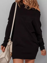 Black off-the-shoulder asymmetric neck batwing sleeve mini sweater dress