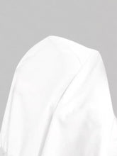 White cotton asymmetrical button long sleeve blouse with soft flowing drape and subtle seam detailing