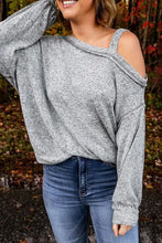Women’s heather gray asymmetrical neck long sleeve T-shirt with cold shoulder