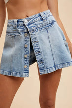 Asymmetrical Stretch Denim Wrap Mini Skort for Women