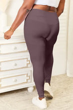 Aubergine wide waistband sports leggings for women in charcoal seamless design