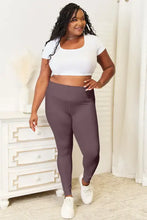 Aubergine wide waistband sports leggings in dark purple for women
