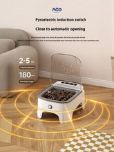 Comedero automático para mascotas blanco y gris con tapa transparente con huella de pata