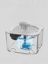 Fuente automática transparente para agua de mascotas con tapa blanca y filtro LED azul