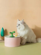 Automatic Sapling Pet Drinking Fountain with pink body, sapling spout and water level