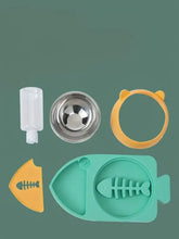 Pet-Schale in Teal mit automatischer Wasserauffüllung, fischförmig, mit Katzenohr-Ring und Knochen-Trennwand