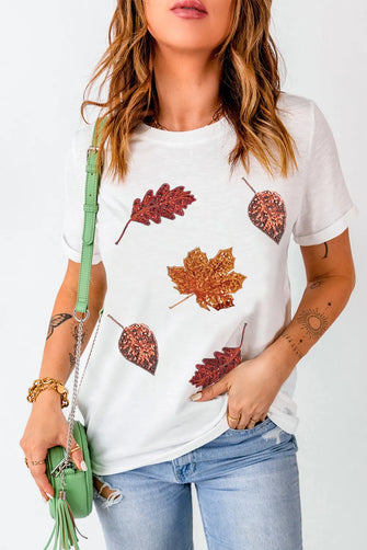 Autumn Leaf White T-Shirt for Women White