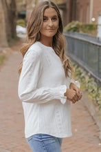 Openwork Notched Flounce Sleeve Blouse Woman Blouses