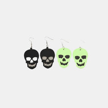 2 Piece PU Leather Skull Dangle Earrings Black One Size