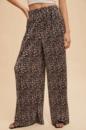 Annie Wear Leopard Plisse Lounge Wide Pants MOCHA Woman Pants