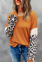 Leopard Long Sleeve Round Neck Sweatshirt Caramel Woman Sweatshirts