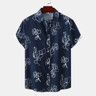 Men's Plus Size Printed Short Sleeve Casual Shirt Dark Navy