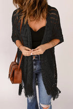 Fringe Hem Slit Open Front Cardigan Woman Poncho