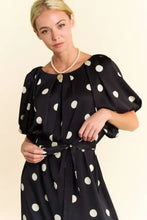Davi & Dani Polka Dot Puff Sleeves Waist Tie Midi Dress Casual Dresses