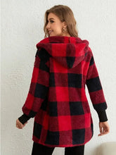 Plaid Long Sleeve Hooded Coat Woman Outerwear