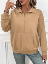 Half Zip Kangaroo Pocket Long Sleeve Sweatshirt Woman Sweatshirts